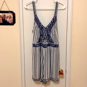 White & Blue American Eagle Romper (with pockets!)  (US M)